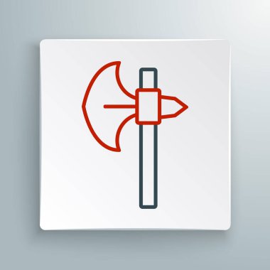 Beyaz arka planda izole edilmiş Ortaçağ balta simgesi. Savaş baltası, cellat baltası. Ortaçağ silahı. Renkli taslak konsepti. Vektör.