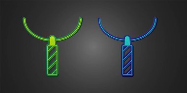 Kolye ikonundaki yeşil ve mavi kolye siyah arka planda izole. Vektör.