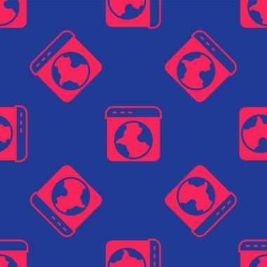 Kırmızı Dünya ikonu mavi arkaplandaki kusursuz deseni izole etti. Yerküreye iğnele. Vektör.