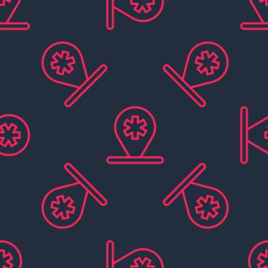 Hastane simgesiyle kırmızı çizgi tıbbi işaretleyici siyah arka planda izole edilmiş kusursuz desen. Vektör.