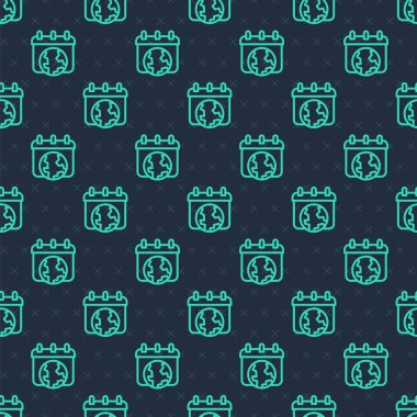 Yeşil çizgi Dünya günü ikonu mavi arka planda izole edilmiş kusursuz desen. Çevre dostu dünya. Ekoloji ve doğa kavramı. Vektör.