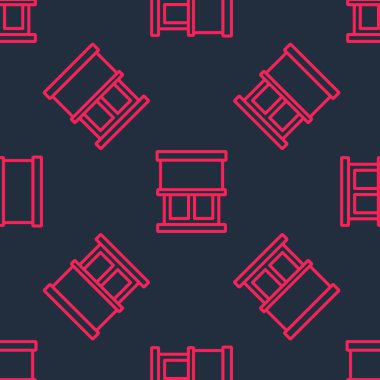 Oda simgesinde perdeleri olan kırmızı çizgi penceresi siyah arkaplandaki pürüzsüz deseni izole etti. Vektör.