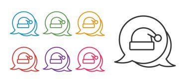 Beyaz arka planda izole edilmiş Noel Baba şapkası ikonu. Mutlu Noeller ve mutlu yıllar. Simgeleri renklendirin. Vektör.