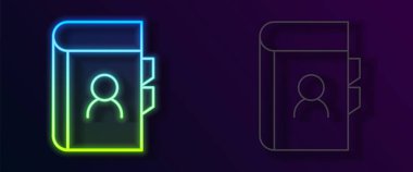 Parlayan neon hattı telefon rehberi simgesi siyah arkaplanda izole edildi. Adres defteri. Telefon rehberi. Vektör.