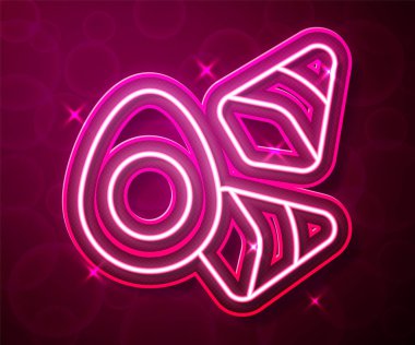 Kırmızı arka planda izole edilmiş sebze ikonlu parlak neon çizgili Tavuk yumurtası. Vektör.