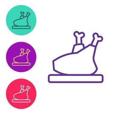 Beyaz arka planda izole edilmiş kızarmış hindi ya da tavuk ikonu. Simgeleri renklendirin. Vektör.