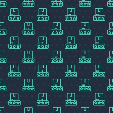 Yeşil çizgi tüketicisi ya da müşteri ürün değerlendirme simgesi mavi arkaplanda izole edilmiş pürüzsüz desen. Vektör.