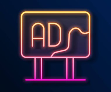 Parlayan neon hattı reklam simgesi siyah arkaplanda izole edildi. Pazarlama ve tanıtım süreci kavramı. İlgili reklamlar. Sosyal medya reklamcılığı. Vektör.