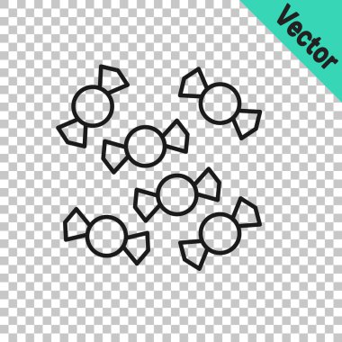 Siyah çizgi Candy simgesi şeffaf arkaplanda izole edildi. Mutlu Noeller ve mutlu yıllar. Vektör.