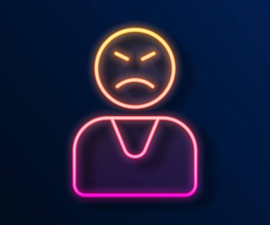 Parlayan neon hattı, kızgın müşteri simgesi siyah arka planda izole edildi. Vektör.