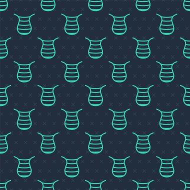 Yeşil çizgi balıkçılık ikonu mavi arkaplanda izole edilmiş pürüzsüz desen. Balık oltası. Vektör.