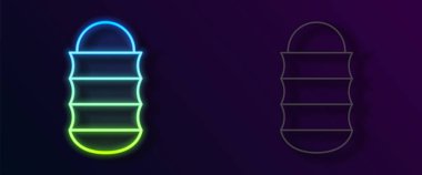 Parlayan neon hattı Balıkçılık ağı simgesi siyah arkaplanda izole edildi. Balık oltası. Vektör.