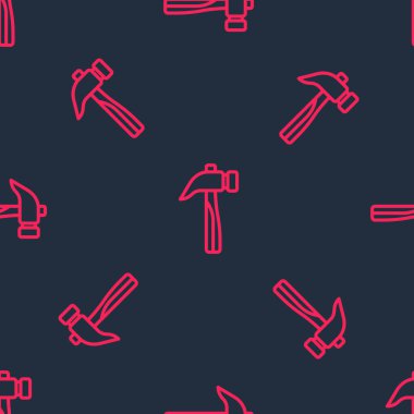 Kırmızı çizgi çekiç simgesi siyah arkaplanda izole edilmiş. Tamir için bir araç. Vektör.