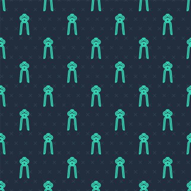 Green line Blacksmith pliers tool icon isolated seamless pattern on blue background. Vector.