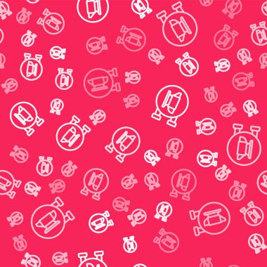 Beyaz çizgi demirci örs aracı simgesi kırmızı arkaplanda kusursuz desen izole etti. Metal dövmesi. Kalpazanlık aleti. Vektör.