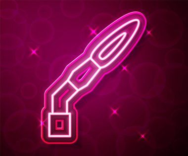 Glowing neon line Welding torch icon isolated on red background. Vector.