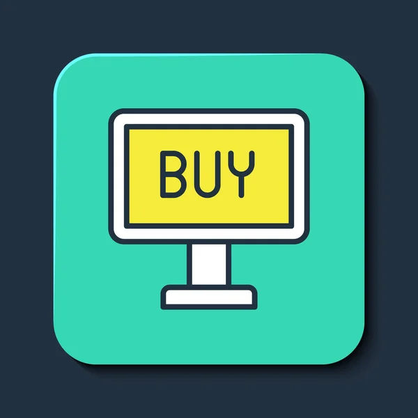 Esboço Preenchido Comprar Ícone Botão Isolado Fundo Azul Turquesa Botão — Vetor de Stock