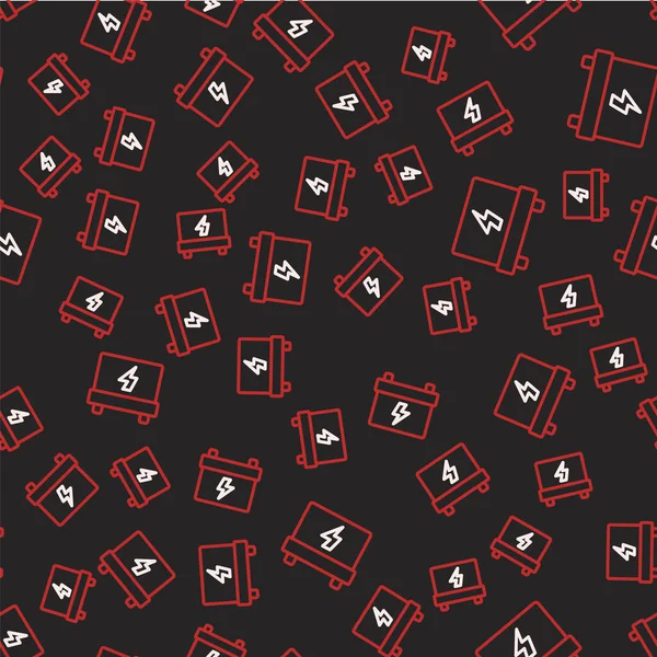 Çizgi Araba bataryası simgesi siyah arka planda izole edilmiş. Akümülatör bataryası enerji ve elektrik akümülatörü bataryası. Vektör.