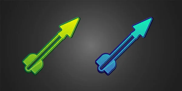 Green Blue Medieval Arrow Icon Isolated Black Background Medieval Weapon — Stock Vector