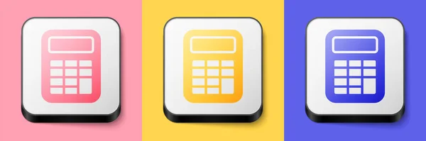 Icono Calculadora Isométrica Aislado Sobre Fondo Rosa Amarillo Azul Símbolo — Vector de stock