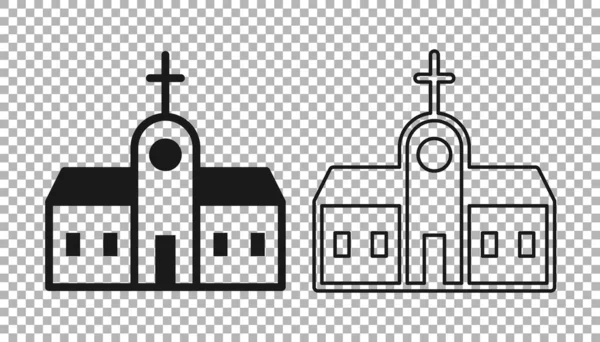 Black Church Building Icon Isolated Transparent Background Christian Church Religion — Stock Vector