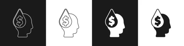 设置油滴与美元符号图标隔离在黑白背景 石油价格 石油和石油工业 — 图库矢量图片