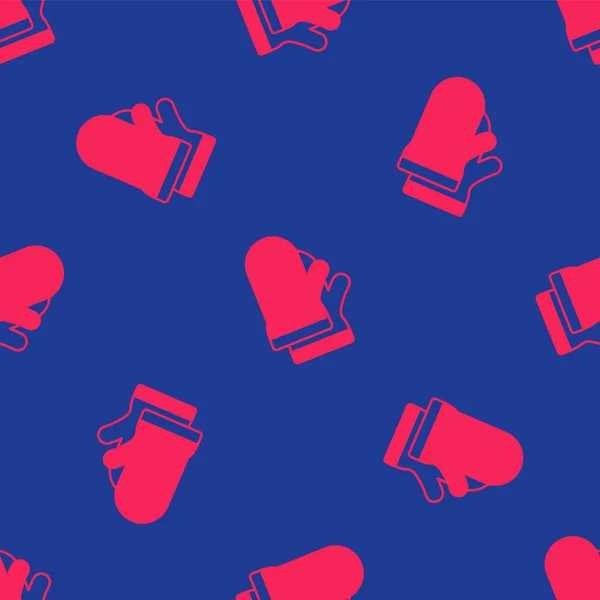 Красный Защитный Перчатки Значок Изолированный Безморщинистый Узор Синем Фоне Защитная — стоковый вектор