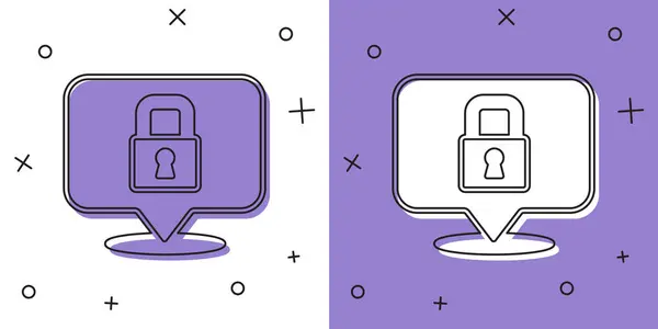 Set Lock Icon Isolated White Purple Background Padlock Sign Security — Stock vektor