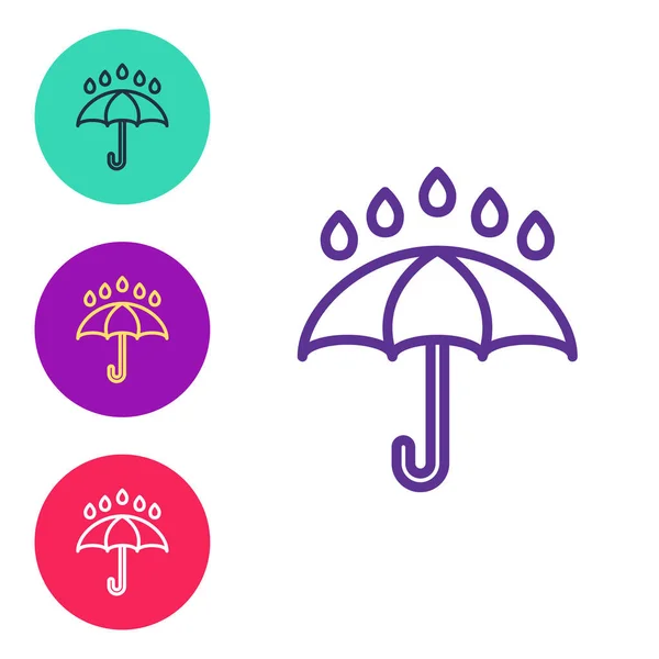 Set Line Regenschirm Und Regentropfen Symbol Isoliert Auf Weißem Hintergrund — Stockvektor