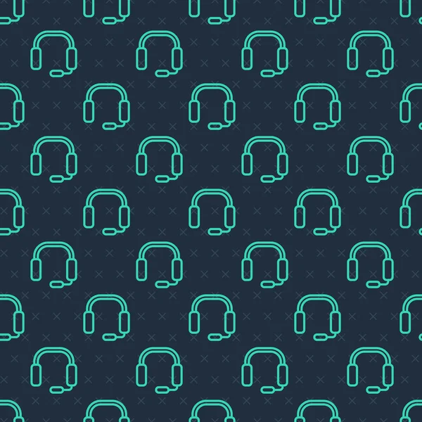 Zielona Linia Słuchawki Ikona Izolowane Płynny Wzór Niebieskim Tle Słuchawki — Wektor stockowy