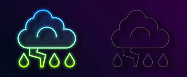 Gloeiende Neon Lijn Storm Icoon Geïsoleerd Zwarte Achtergrond Wolk Bliksem — Stockvector