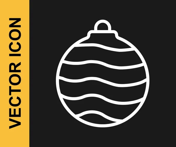 Ícone Bola Natal Linha Branca Isolado Fundo Preto Feliz Natal — Vetor de Stock