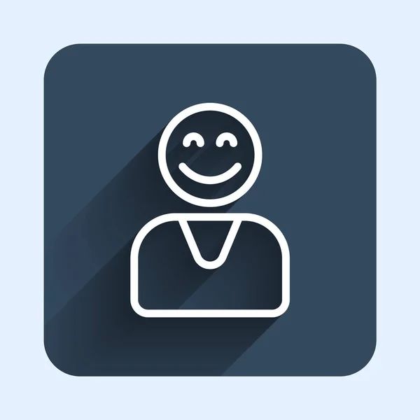 White Line Happy Customer Icon Isolated Long Shadow Background Blue — 스톡 벡터