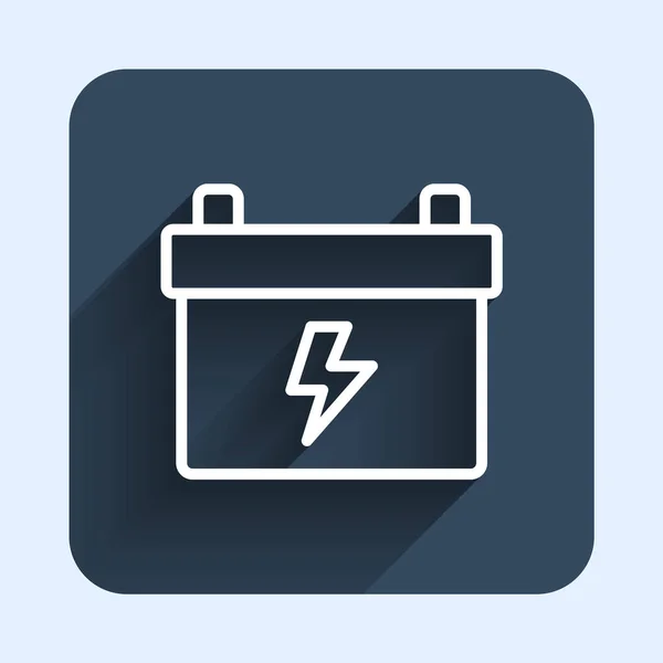 White Line Car Battery Icon Isolated Long Shadow Background Accumulator — 图库矢量图片