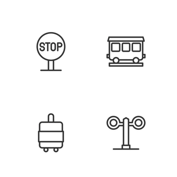 Set Line Train Traffic Light Suitcase Stop Sign Passenger Train — 스톡 벡터
