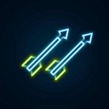 Glowing neon line Medieval arrows icon isolated on black background. Medieval weapon. Colorful outline concept. Vector