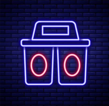 Parlayan neon hatlı kahve fincanı tuğla duvar arkasında izole edilmiş bir ikon haline gelecek. Renkli taslak konsepti. Vektör