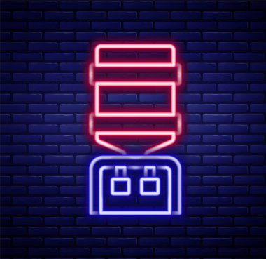 Glowing neon line Water cooler for office and home icon isolated on brick wall background. Water dispenser. Bottle office, plastic and liquid. Colorful outline concept. Vector