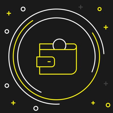 Çizgi Cüzdan simgesi siyah arkaplanda izole edildi. Çanta ikonu. Nakit tasarruf sembolü. Renkli taslak konsepti. Vektör