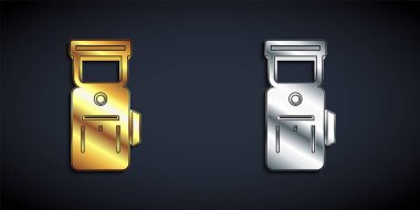 Gold and silver Electric coffee grinder icon isolated on black background. Long shadow style. Vector