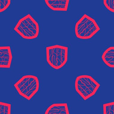 Kırmızı Kalkan simgesi mavi arkaplanda izole edilmiş. Gardiyan. Güvenlik, güvenlik, koruma, gizlilik kavramı. Vektör