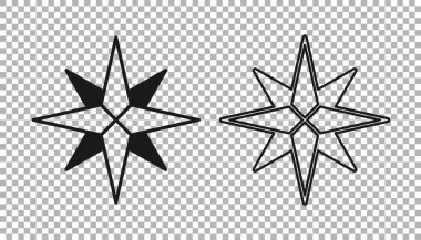 Black Wind rose icon isolated on transparent background. Compass icon for travel. Navigation design.  Vector