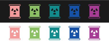 Fıçı simgesindeki radyoaktif atığı siyah beyaz arkaplanda izole et. Zehirli atık fıçısı. Radyoaktif atık emisyonları, çevre kirliliği. Vektör