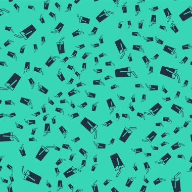 Black Glass with water icon isolated seamless pattern on green background. Soda glass.  Vector