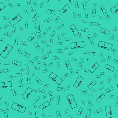 Black Refrigerator icon isolated seamless pattern on green background. Fridge freezer refrigerator. Household tech and appliances.  Vector