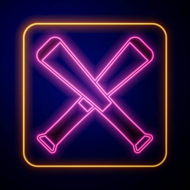 Glowing neon Crossed baseball bat icon isolated on black background.  Vector