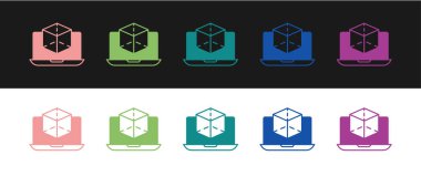 Siyah ve beyaz arkaplanda 3 boyutlu modelleme simgesini ayır. Artırılmış gerçeklik mi yoksa sanal gerçeklik mi? Vektör