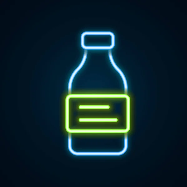 Linea Neon Incandescente Bottiglia Icona Dell Acqua Isolata Sfondo Nero — Vettoriale Stock