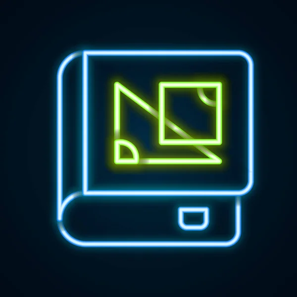 Glowing Neon Line Book Geometry Icon Isolated Black Background Colorful — Stockvector