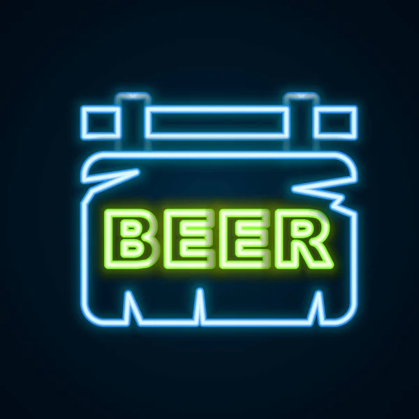 Świecąca Neonowa Tablica Sygnalizacyjna Street Napisem Ikona Piwa Izolowana Czarnym — Wektor stockowy